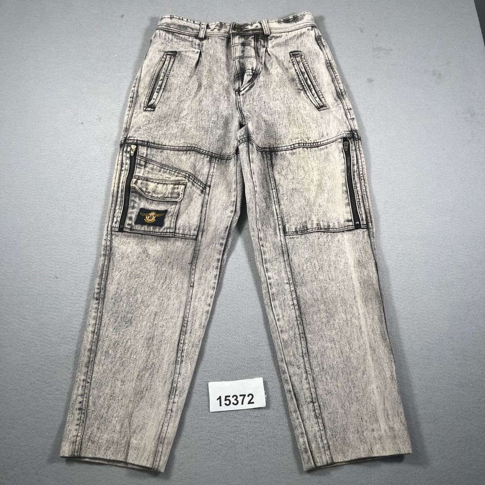 Vintage Oslo Flying Club Cargo Jeans Mens 32 Grey Good Acid Wash Streetwear